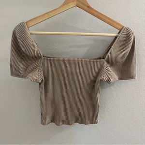 Square neck puff sleeve crop top